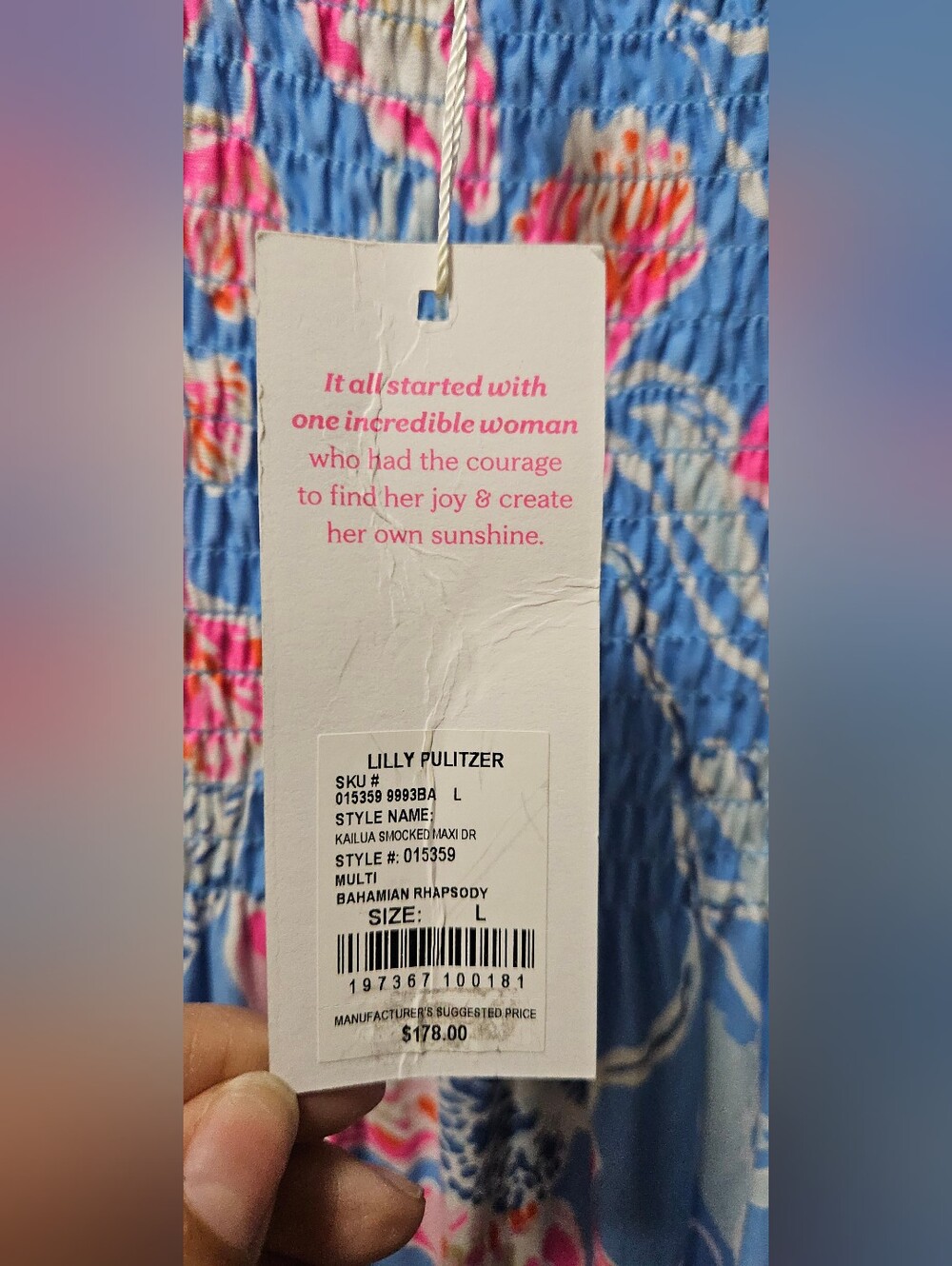 NWT Lilly Pulitzer Kailua Smocked Maxi Dress Bahamian Rhapsody L $178 - Picture 6 of 8